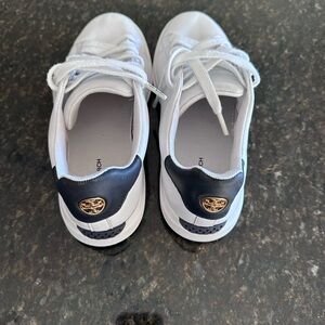 Tory Burch White and Dark Blue Sneakers